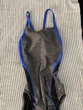 Speedo ProLT Heather Quantum Splice One Piece Swimsuit Gray Blue Mesh